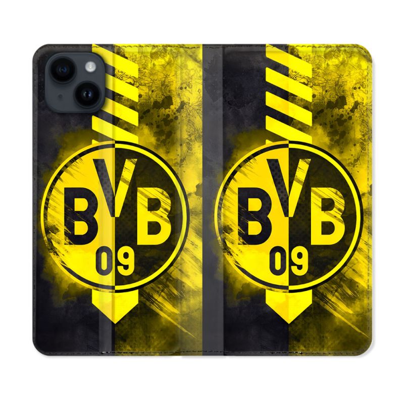 Housse Cuir Portefeuille Pour Iphone 15 (6.1) Foot Dortmund
