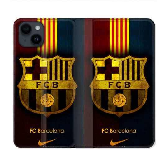 Housse Cuir Portefeuille Pour Iphone 15 (6.1) Foot FC Barcelone Vintage