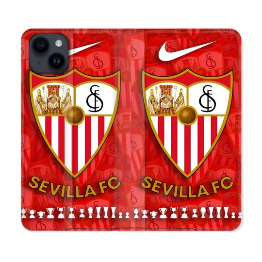 Housse Cuir Portefeuille Pour Iphone 15 (6.1) Foot FC Sevilla