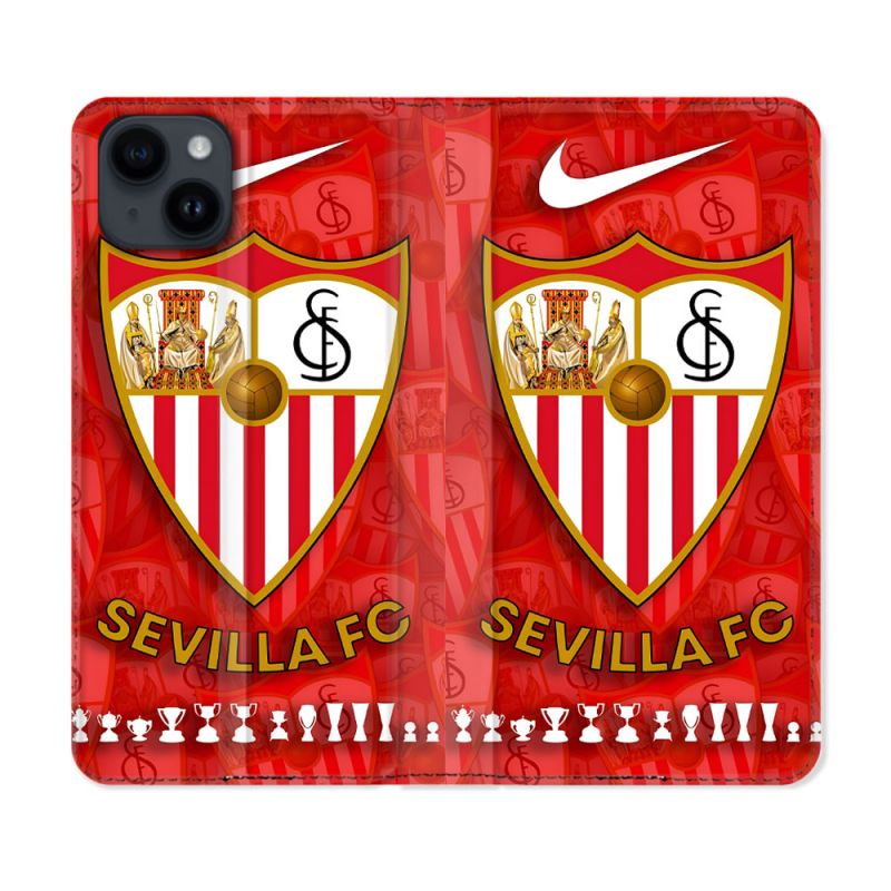 Housse Cuir Portefeuille Pour Iphone 15 (6.1) Foot FC Sevilla