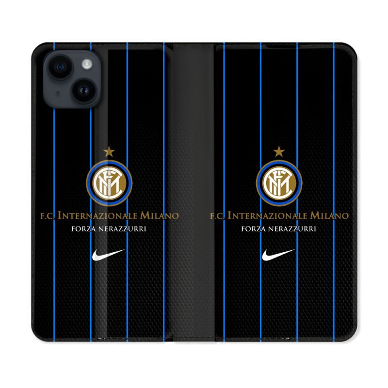 Housse Cuir Portefeuille Pour Iphone 15 (6.1) Foot Inter Milan