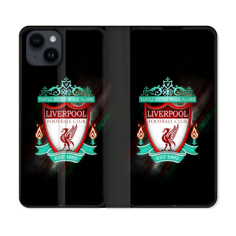 Housse Cuir Portefeuille Pour Iphone 15 (6.1) Foot Liverpool