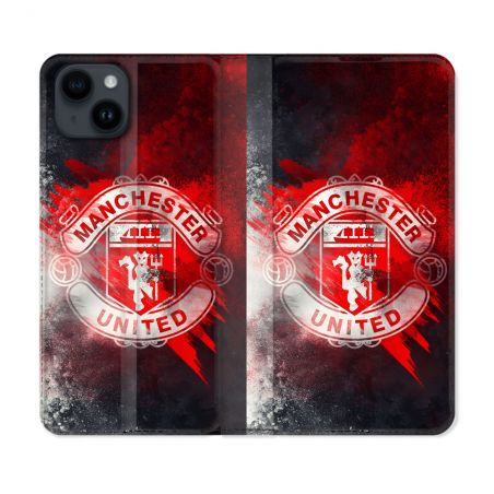 Housse Cuir Portefeuille Pour Iphone 15 (6.1) Foot Manchetser United