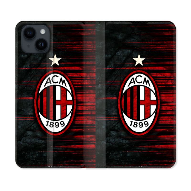 Housse Cuir Portefeuille Pour Iphone 15 (6.1) Foot Milan AC