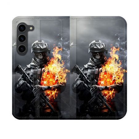 Housse Cuir Portefeuille Pour Samsung Galaxy S23 Call Of Duty Squelette