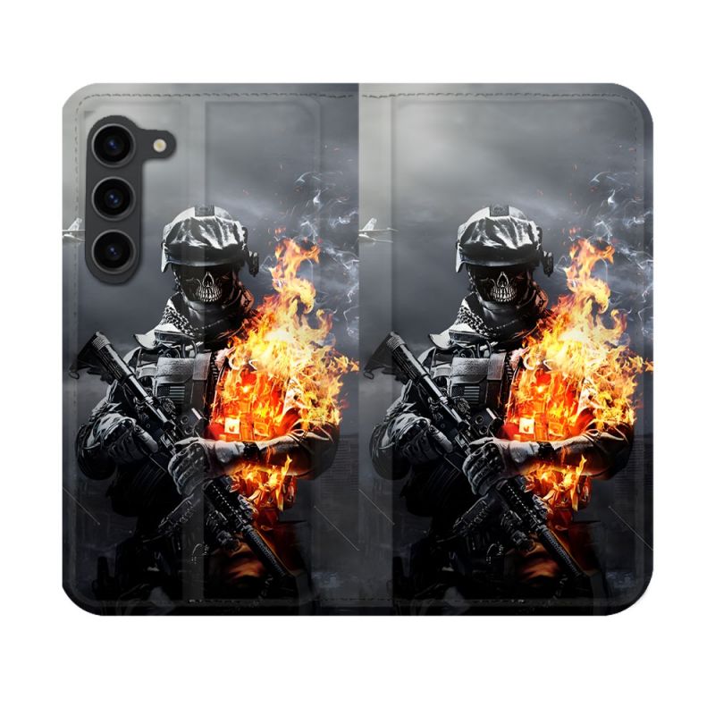 Housse Cuir Portefeuille Pour Samsung Galaxy S23 Call Of Duty Squelette