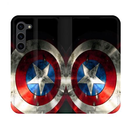 Housse Cuir Portefeuille Pour Samsung Galaxy S23 Captain America Bouclier
