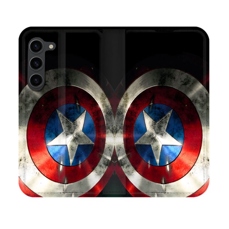 Housse Cuir Portefeuille Pour Samsung Galaxy S23 Captain America Bouclier