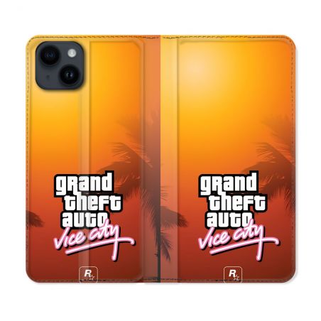 Housse Cuir Portefeuille Pour Iphone 15 (6.1) GTA Vice City