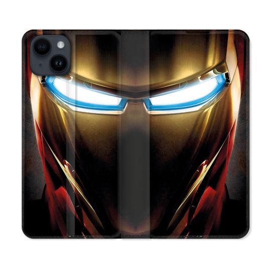 Housse Cuir Portefeuille Pour Iphone 15 (6.1) Iron Man Casque