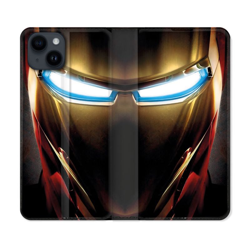 Housse Cuir Portefeuille Pour Iphone 15 (6.1) Iron Man Casque
