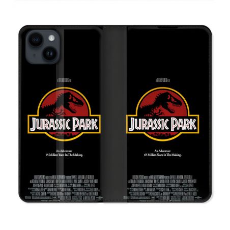 Housse Cuir Portefeuille Pour Iphone 15 (6.1) Jurassik Park Affiche