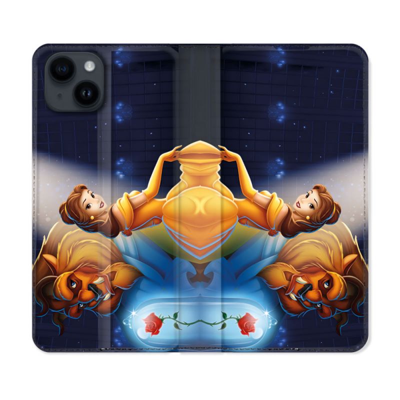 Housse Cuir Portefeuille Pour Iphone 15 (6.1) La Belle et La Bête