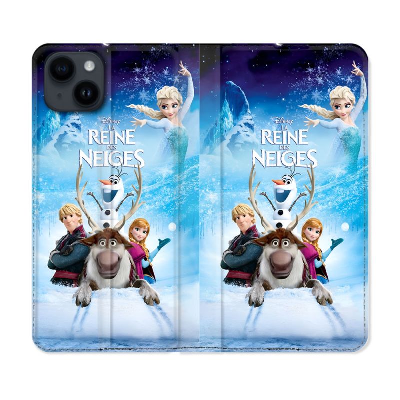Housse Cuir Portefeuille Pour Iphone 15 (6.1) La Reine Des Neiges