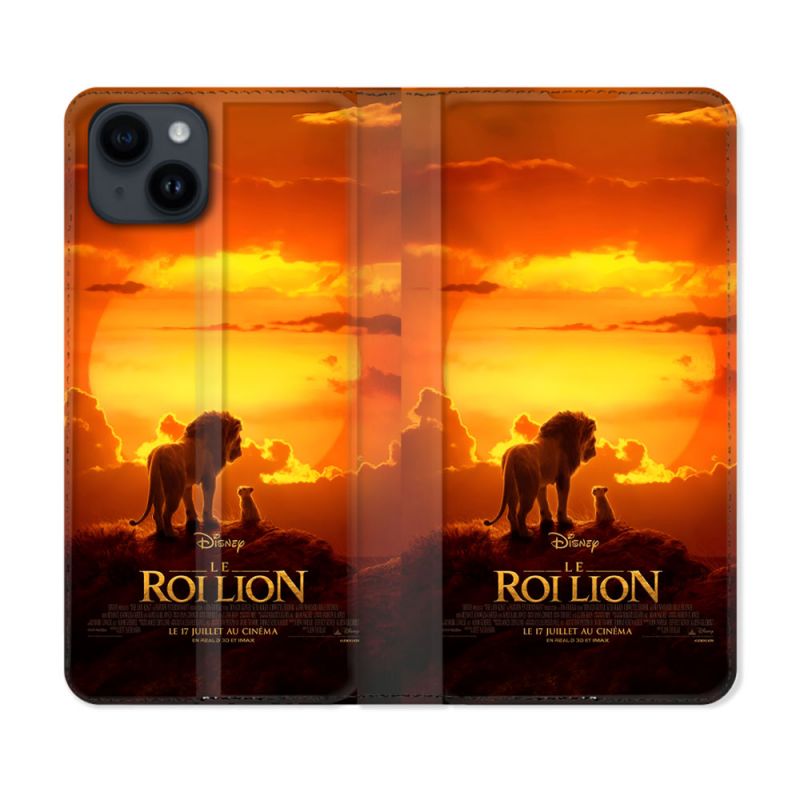 Housse Cuir Portefeuille Pour Iphone 15 (6.1) Le Roi Lion Affiche