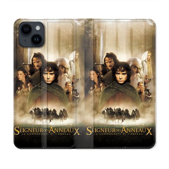Housse Cuir Portefeuille Pour Iphone 15 (6.1) Le seigneur Des Anneaux Affiche