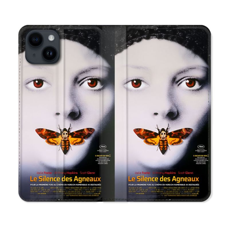 Housse Cuir Portefeuille Pour Iphone 15 (6.1) Le Silence Des Agneaux Affiche