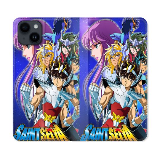 Housse Cuir Portefeuille Pour Iphone 15 (6.1) Les Chevaliers Du Zodiaque