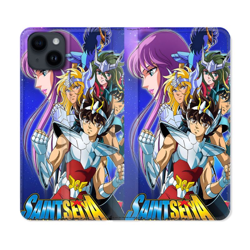 Housse Cuir Portefeuille Pour Iphone 15 (6.1) Les Chevaliers Du Zodiaque