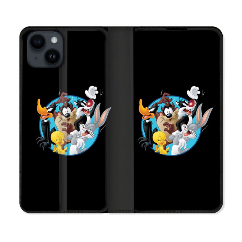 Housse Cuir Portefeuille Pour Iphone 15 (6.1) Looney Tunes