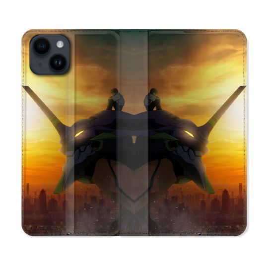 Housse Cuir Portefeuille Pour Iphone 15 (6.1) Manga Evangelion