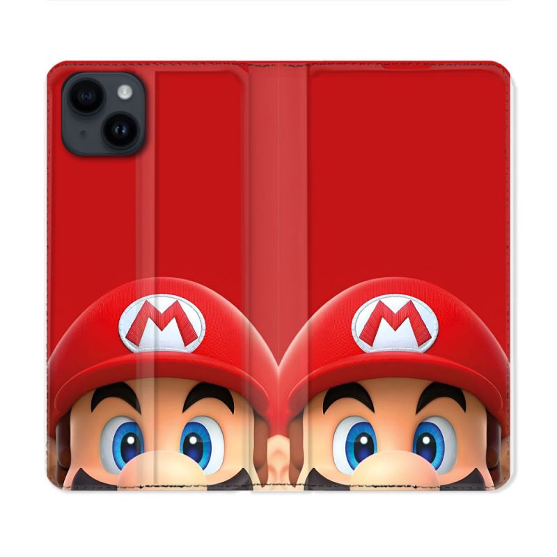 Housse Cuir Portefeuille Pour Iphone 15 (6.1) Mario Rouge