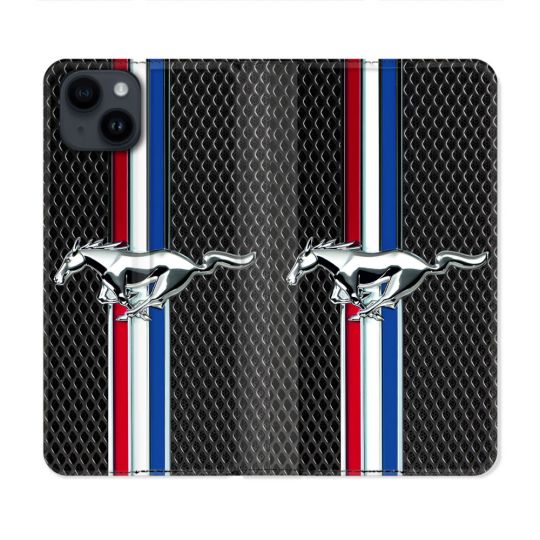 Housse Cuir Portefeuille Pour Iphone 15 (6.1) Mustang