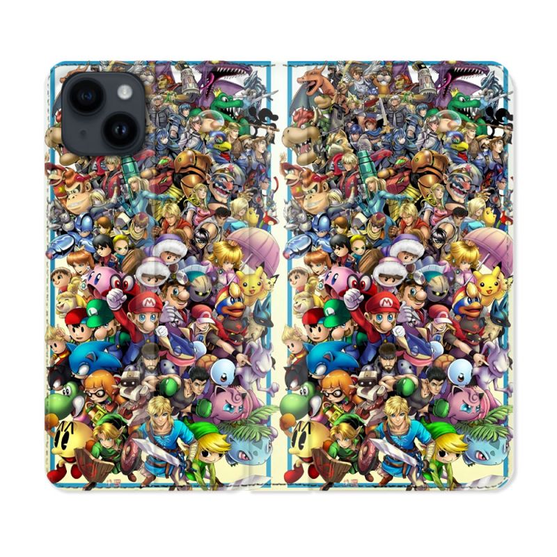 Housse Cuir Portefeuille Pour Iphone 15 (6.1) Nintendo