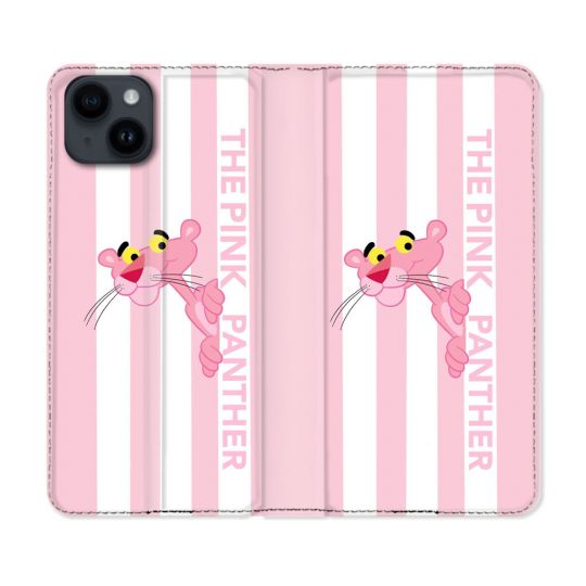 Housse Cuir Portefeuille Pour Iphone 15 (6.1) Panthere Rose