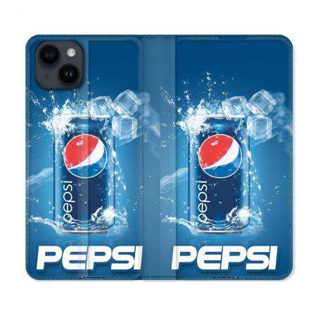 Housse Cuir Portefeuille Pour Iphone 15 (6.1) Pepsi