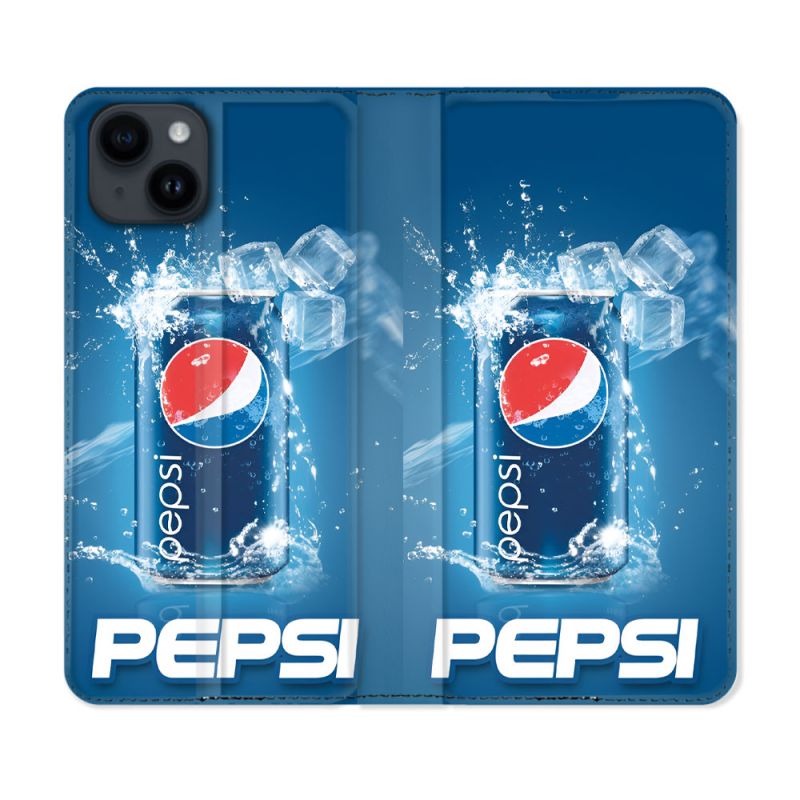 Housse Cuir Portefeuille Pour Iphone 15 (6.1) Pepsi