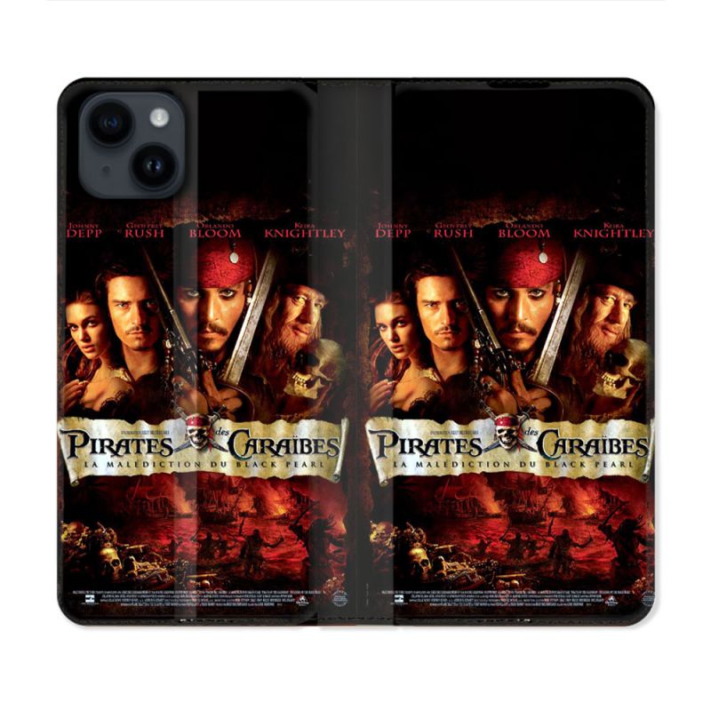 Housse Cuir Portefeuille Pour Iphone 15 (6.1) Pirate Des Caraibes
