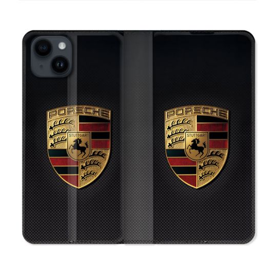 Housse Cuir Portefeuille Pour Iphone 15 (6.1) Porsche Carbone