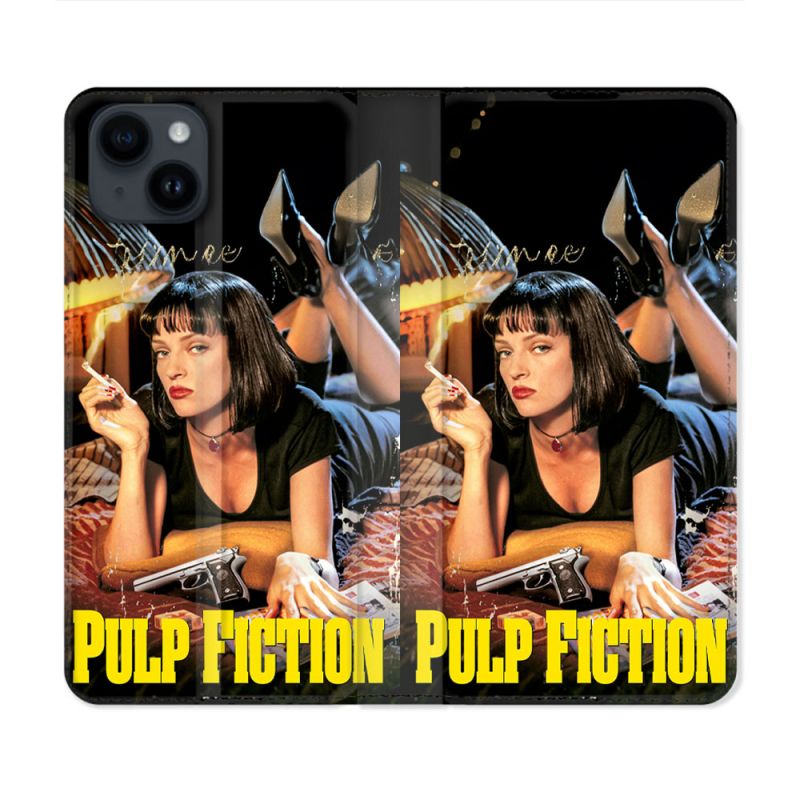 Housse Cuir Portefeuille Pour Iphone 15 (6.1) Pulp Fiction Affiche