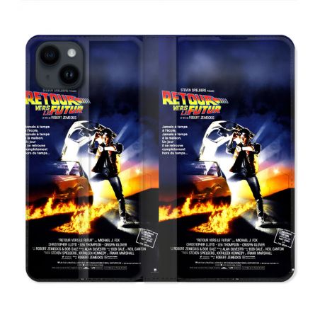 Housse Cuir Portefeuille Pour Iphone 15 (6.1) Retour Vers Le Futur Affiche