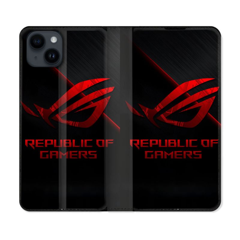 Housse Cuir Portefeuille Pour Iphone 15 (6.1) ROG Rouge