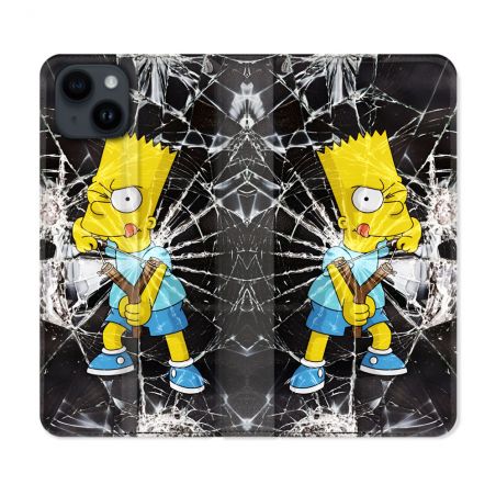 Housse Cuir Portefeuille Pour Iphone 15 (6.1) Simpson Bart