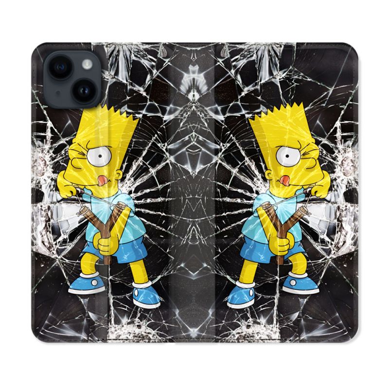 Housse Cuir Portefeuille Pour Iphone 15 (6.1) Simpson Bart
