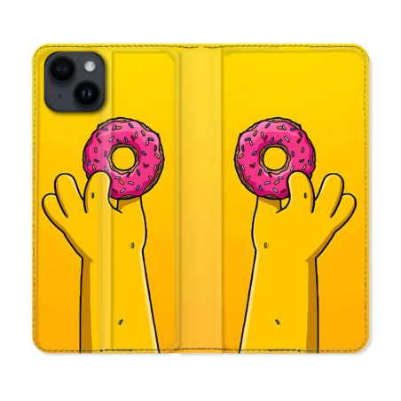 Housse Cuir Portefeuille Pour Iphone 15 (6.1) Simpson Donuts