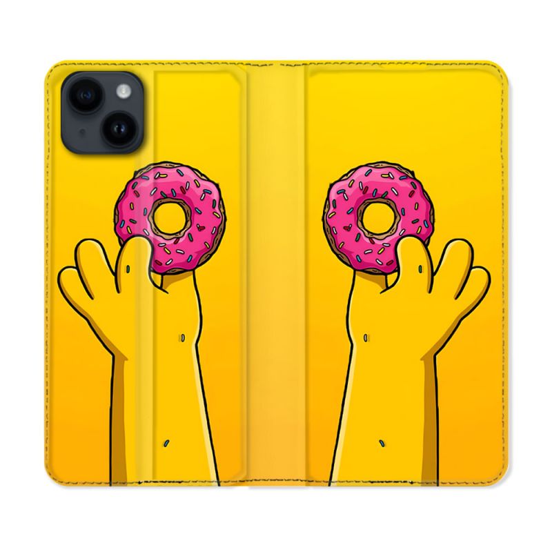 Housse Cuir Portefeuille Pour Iphone 15 (6.1) Simpson Donuts