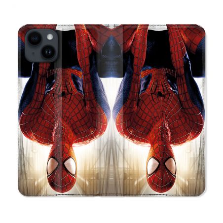 Housse Cuir Portefeuille Pour Iphone 15 (6.1) Spiderman Invers
