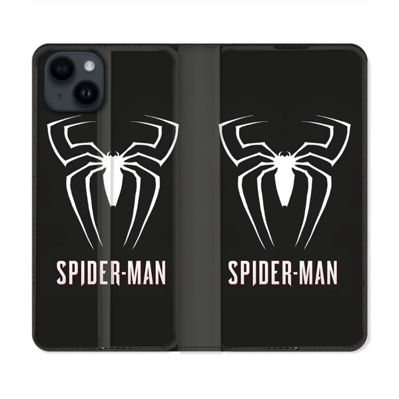 Housse Cuir Portefeuille Pour Iphone 15 (6.1) Spiderman Logo