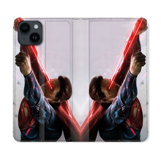 Housse Cuir Portefeuille Pour Iphone 15 (6.1) Superman Laser