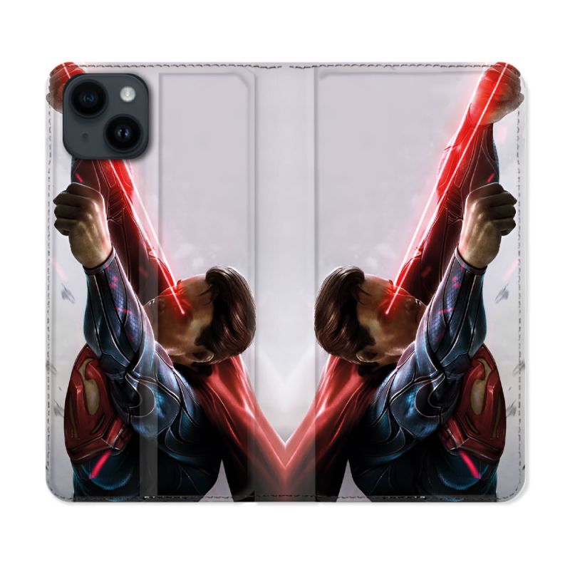 Housse Cuir Portefeuille Pour Iphone 15 (6.1) Superman Laser