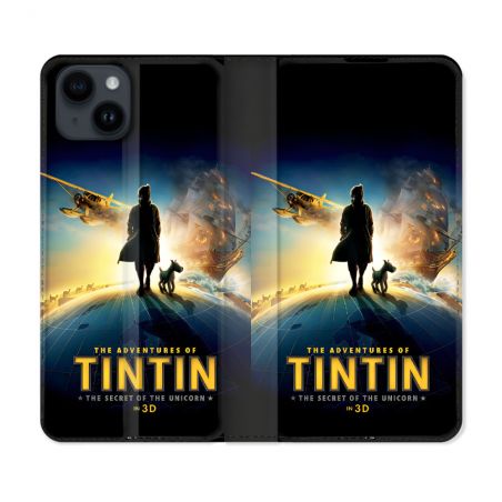 Housse Cuir Portefeuille Pour Iphone 15 (6.1) Tintin Affiche