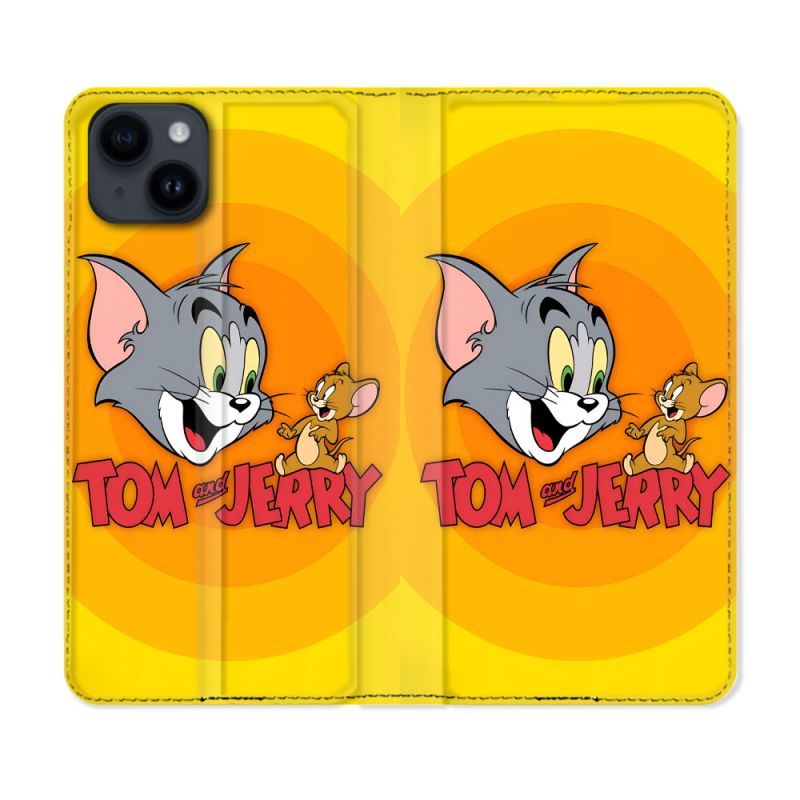 Housse Cuir Portefeuille Pour Iphone 15 (6.1) Tom Jerry