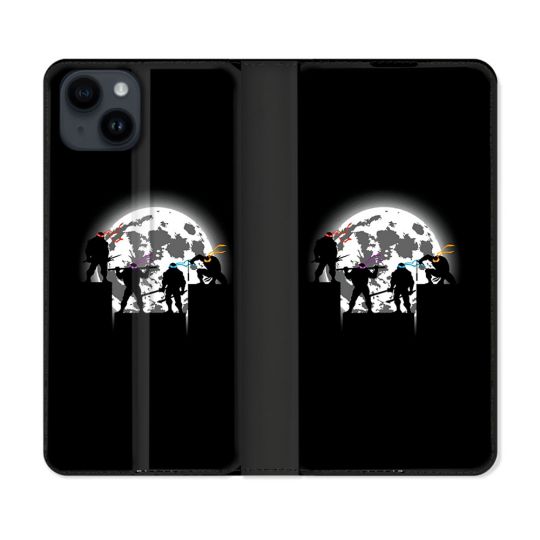 Housse Cuir Portefeuille Pour Iphone 15 (6.1) Tortue Ninja Ombre