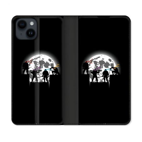Housse Cuir Portefeuille Pour Iphone 15 (6.1) Tortue Ninja Ombre