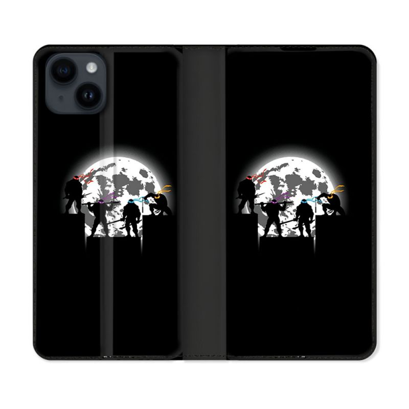 Housse Cuir Portefeuille Pour Iphone 15 (6.1) Tortue Ninja Ombre