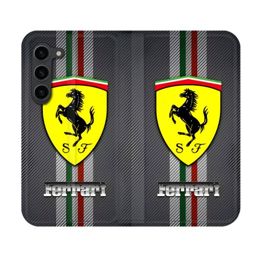 Housse Cuir Portefeuille Pour Samsung Galaxy S23 Ferrari Carbone